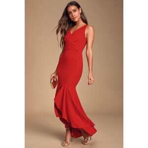 Noreen Red Sleeveless High-Low Maxi Dress